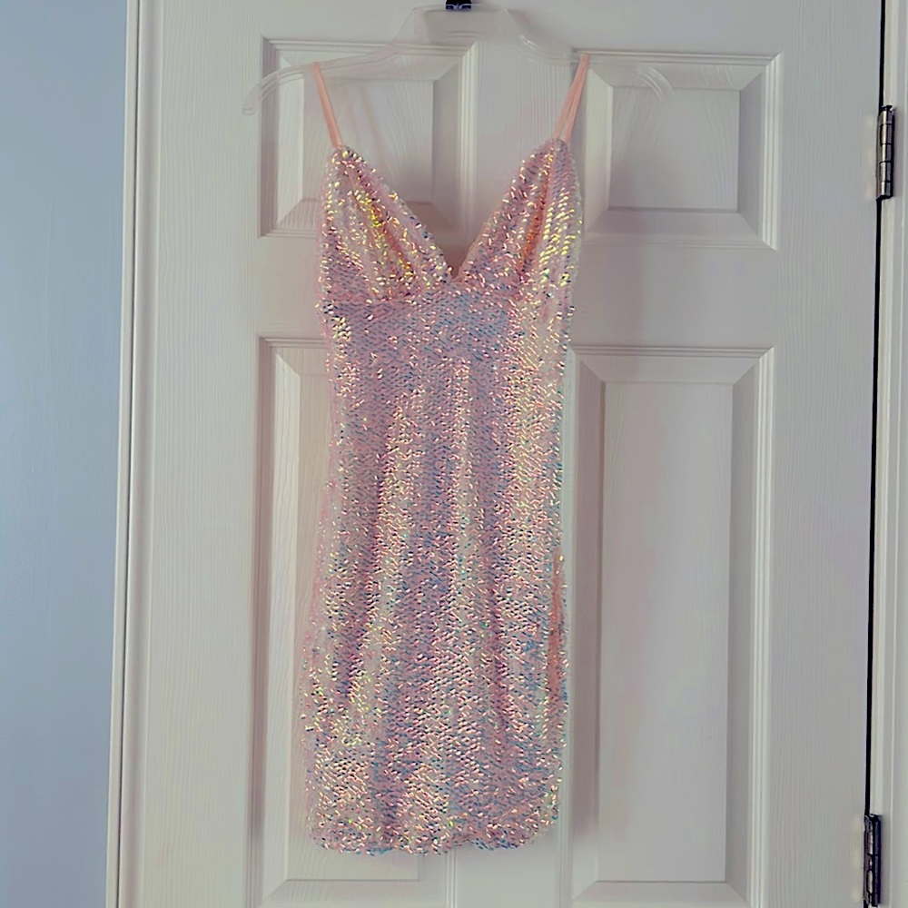 Light Pink Sequence Mini Dress - very stretchy and comfortable
